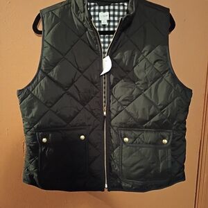 J. Crew Black Quilted Men's Vest with Gold-Tone Hardware